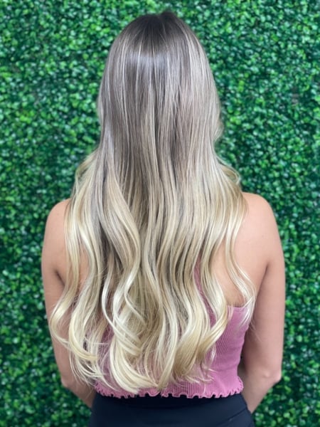 Image of  Women's Hair, Blowout, Balayage, Hair Color, Blonde, Long, Hair Length, Hairstyles, Permanent Hair Straightening