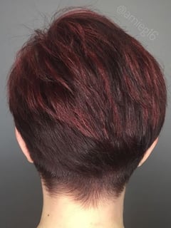 View Red, Haircut, Blunt (Women's Haircut), Pixie, Hair Length, Short Hair (Ear Length), Fashion Hair Color, Hair Color, Women's Hair - Amie , Charleston, SC