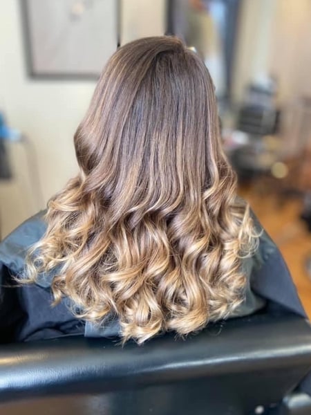 Image of  Women's Hair, Hair Color, Balayage, Blonde, Brunette, Medium Length, Hair Length, Layered, Haircuts, Beachy Waves, Hairstyles, Curly