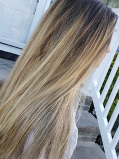 View Foilayage, Blunt, Hair Length, Hair Color, Women's Hair, Straight, Hairstyles, Long, Blowout, Brunette, Haircuts - Tina Scalera, Seaford, NY