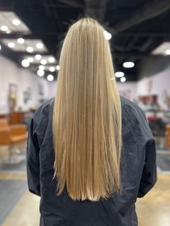 View Hair Color, Hair Length, Long Hair (Mid Back Length), Blonde, Highlights, Women's Hair - Stacie McRae, Cumming, GA