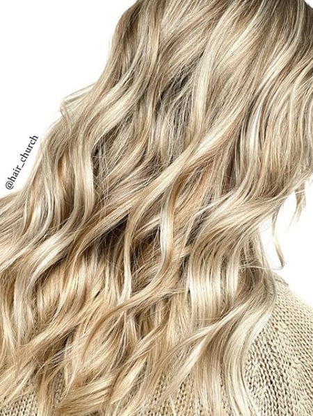 Image of  Women's Hair, Blonde, Hair Color, Full Color, Medium Length, Hair Length, Hairstyles, Beachy Waves