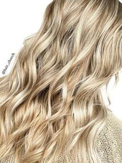 View Women's Hair, Beachy Waves, Hairstyle, Hair Length, Long Hair (Upper Back Length), Full Color, Hair Color, Blonde - Lauren Reyes, Atlanta, GA