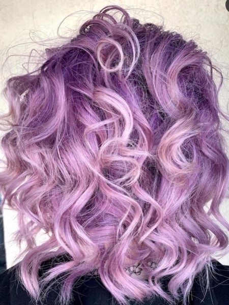 Image of  Women's Hair, Fashion Color, Hair Color, Shoulder Length, Hair Length, Curly, Haircuts, Layered, Curly, Hairstyles