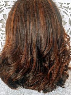 View Women's Hair, Balayage, Hair Color, Brunette, Red, Shoulder Length, Hair Length, Layered, Haircuts - Megan Abeyta, Louisville, CO