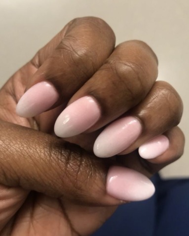 Image of  Nails, Pink, Nail Color, White, Acrylic, Nail Finish, Medium, Nail Length, Almond, Nail Shape