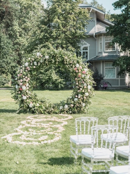 Image of  Florist, Occasion, Wedding, Wedding Ceremony, Wedding - Arch, Size & Display, Large, Color, White, Green, Pink