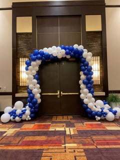 View Corporate Event, Colors, White, Blue, Balloon Decor, Arrangement Type, Balloon Arch, Event Type - Darrian Rapoza, Las Vegas, NV