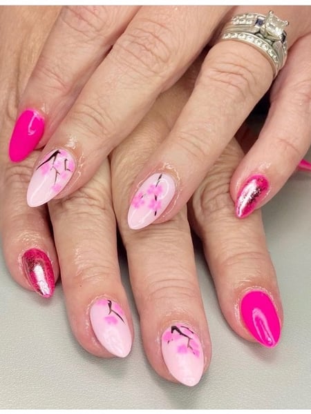 Image of  Nails, Manicure, Dip Powder, Nail Finish, Medium, Nail Length, Pink, Nail Color, Almond, Nail Shape