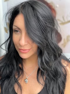 View Women's Hair, Blowout, Hair Color, Black, Medium Length, Hair Length, Layered, Haircuts, Beachy Waves, Hairstyles, Hair Extensions, Weave - CocoAlexander - Johnny Bueno, Los Angeles, CA