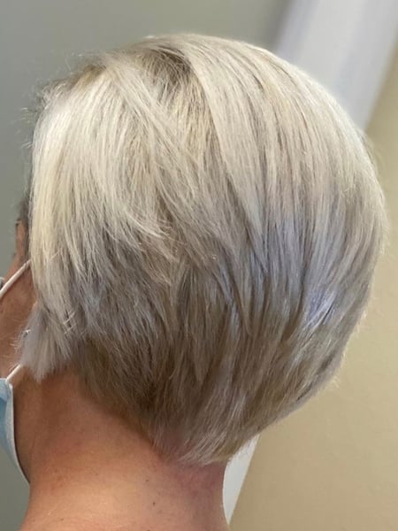 Image of  Women's Hair, Hair Color, Blonde, Silver, Short Ear Length, Hair Length, Pixie, Shaved, Haircuts