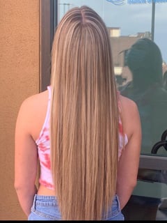 View Layered, Haircuts, Women's Hair, Blowout, Permanent Hair Straightening, Natural, Hairstyles, Straight, Hair Color, Blonde, Highlights - Velvet Fontenette, Las Vegas, NV