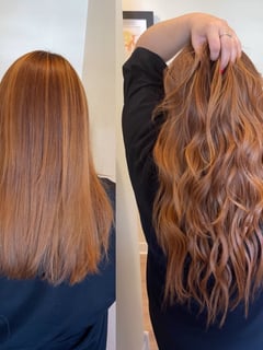 View Women's Hair, Hair Color, Highlights, Red, Long, Hair Length, Hair Extensions, Hairstyles, Curly, Beachy Waves - Lauryn Kraklio, Cedar Rapids, IA