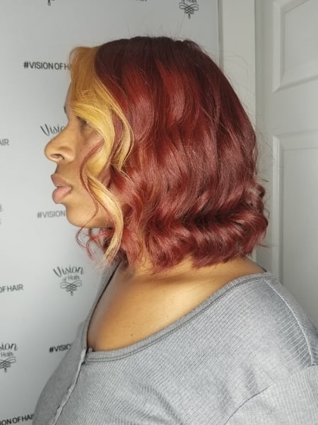 Image of  Women's Hair, Hair Color, Blonde, Fashion Hair Color, Red, Hair Length, Bob, Haircut, Beachy Waves, Hairstyle