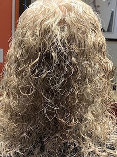 View Silver, Hairstyle, Curls, Layers, Haircut, Curly, Hair Length, Shoulder Length Hair, Hair Color, Women's Hair - CC Novak, West Des Moines, IA
