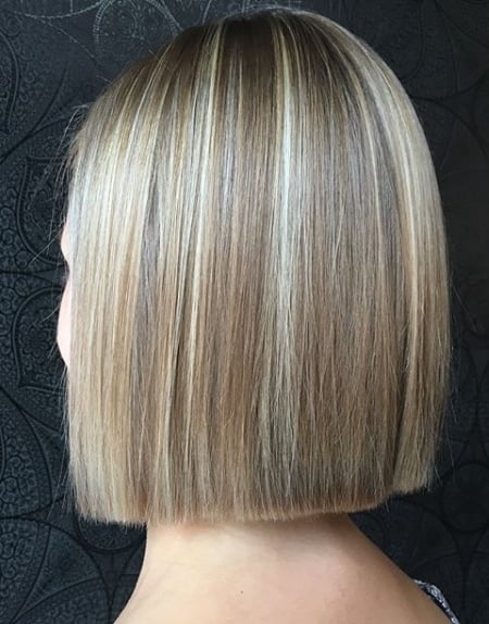 Image of  Women's Hair, Hair Color, Highlights, Blonde, Shoulder Length, Hair Length, Blunt, Haircuts, Bob, Straight, Hairstyles