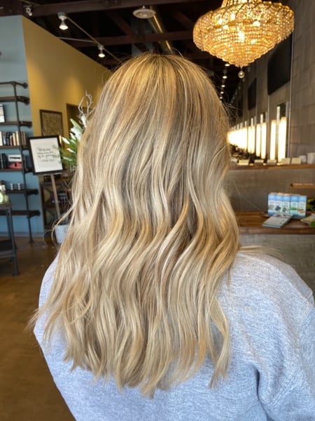 Image of  Women's Hair, Blowout, Hair Color, Balayage, Black, Blonde, Brunette, Foilayage, Full Color, Highlights, Ombré, Silver, Hair Length, Haircuts, Hairstyles, Hair Texture, Hair Restoration