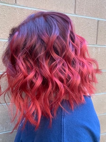 Image of  Women's Hair, Hair Color, Red, Ombré, Fashion Color, Shoulder Length, Hair Length, Blunt, Haircuts, Bob, Beachy Waves, Hairstyles