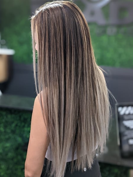 Image of  Long Hair (Mid Back Length), Hair Length , Women's Hair, Balayage, Hair Color, Brunette, Blonde, Foilayage, Highlights, Ombré, Silver, Blowout, Hairstyle, Straight