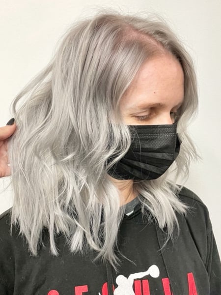Image of  Women's Hair, Hair Color, Fashion Color, Silver, Shoulder Length, Hair Length, Layered, Haircuts, Beachy Waves, Hairstyles