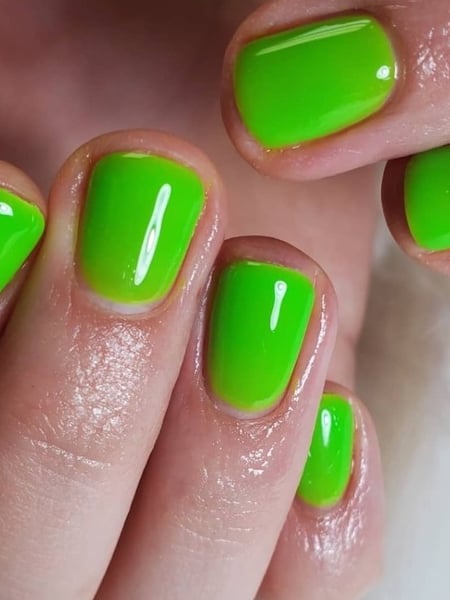 Image of  Nails, Manicure, Gel, Nail Finish, Short, Nail Length, Green, Nail Color, Neon