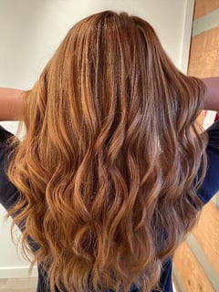 View Layered, Haircuts, Women's Hair, Beachy Waves, Hairstyles, Curly, Red, Hair Color, Balayage, Foilayage, Highlights, Full Color, Long, Hair Length - Jess Marsh, Knoxville, TN