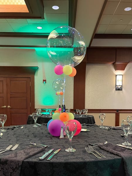 Image of  Balloon Decor, Arrangement Type, Balloon Composition, Event Type, Birthday, Baby Shower, Wedding, Graduation, Holiday, Valentine's Day, Corporate Event, Colors, Clear, Accents, Lighted Signs, Balloon Column, School Pride