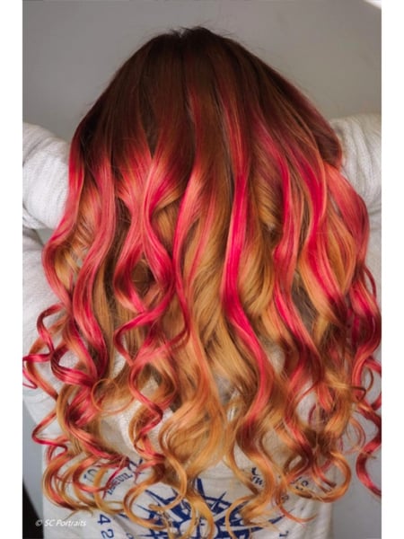 Image of  Curly, Haircuts, Women's Hair, Hairstyles, Curly, Red, Hair Color, Fashion Color, Highlights, Medium Length, Hair Length
