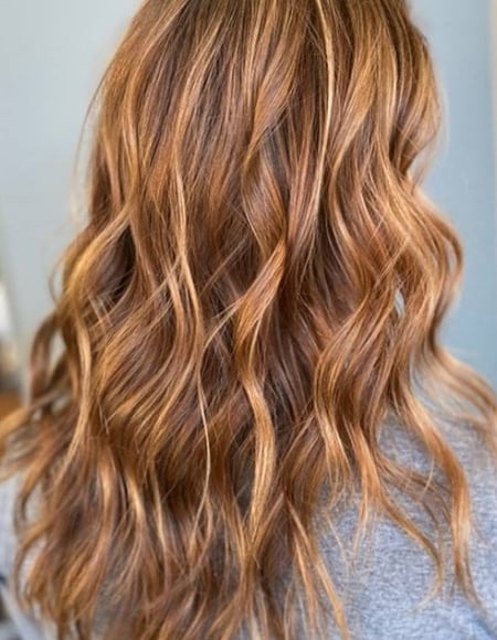 Image of  Women's Hair, Balayage, Hair Color, Red, Medium Length, Hair Length, Beachy Waves, Hairstyles