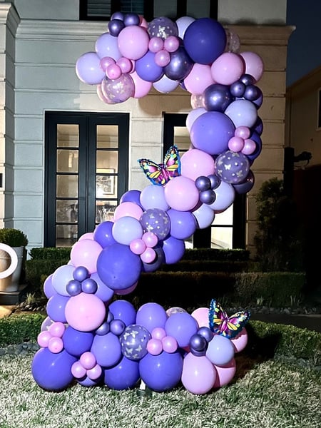 Image of  Arrangement Type, Balloon Garland, Event Type, Birthday, Colors, Purple, Pink, Accents, Characters, Balloon Column, Balloon Decor