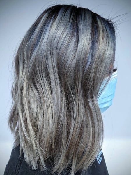 Image of  Women's Hair, Hair Color, Fashion Color, Silver, Shoulder Length, Hair Length, Blunt, Haircuts, Bob, Beachy Waves, Hairstyles