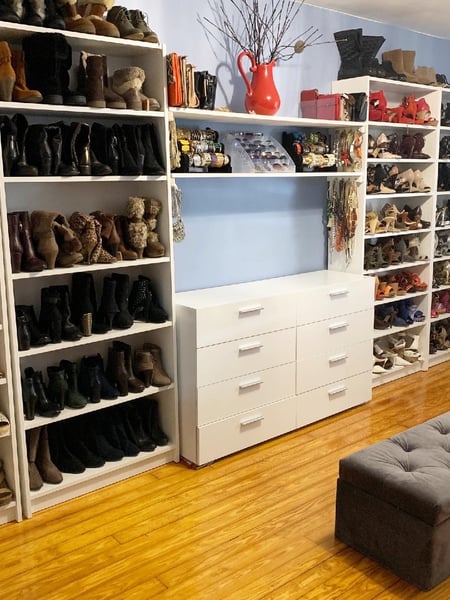 Image of  Professional Organizer, Home Organization, Bedroom, Storage, Master Closet, Closet Organization, Shoe Shelves, Folded Clothes