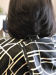 View Women's Hair, Blowout, Short Chin Length, Hair Length, Bob, Haircuts, Layered, Curly, Hairstyles, Silk Press, Permanent Hair Straightening - Colleen Mills, Marietta, GA