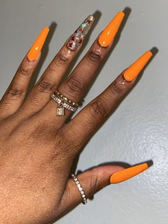 View Nails, Manicure, Gel, Nail Finish, Long, Nail Length, Clear, Nail Color, Orange, Accent Nail, Nail Style, Coffin, Nail Shape - Dejah Shanel, Plainfield, IL