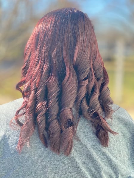 Image of  Layered, Haircuts, Women's Hair, Curly, Hairstyles, Red, Hair Color, Full Color, Brunette, Long, Hair Length
