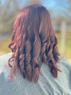 View Layered, Haircuts, Women's Hair, Curly, Hairstyles, Red, Hair Color, Full Color, Brunette, Long, Hair Length - Amy Harwood, Glasgow, KY
