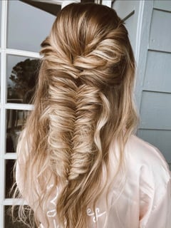 View Curls, Bridal Hair, Braid (Boho Chic), Hairstyle, Beachy Waves, Women's Hair - Hanna Quinn, Temecula, CA