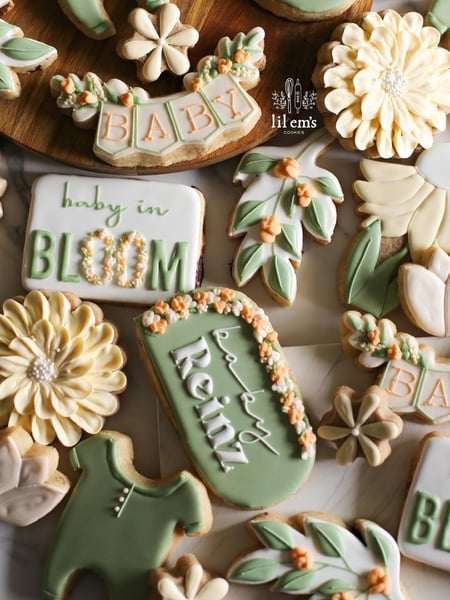 Image of  Cookies, Occasion, Congratulations, Mother's Day, Baby Shower, Color, Green, Theme, Floral, Baby