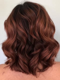 View Bob, Haircuts, Women's Hair, Layered, Curly, Hairstyles, Beachy Waves, Brunette, Hair Color, Foilayage, Full Color, Ombré, Balayage, Hair Length, Shoulder Length - Nelle Churchill, Penngrove, CA