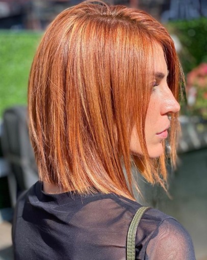 Image of  Women's Hair, Red, Hair Color, Shoulder Length, Hair Length, Blunt, Haircuts, Straight, Hairstyles