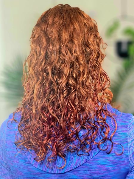 Image of  Haircuts, Red, Fashion Color, Ombré, Hairstyles, Curly, Women's Hair, Hair Color, Layered, Hair Length, Curly, Medium Length, Natural