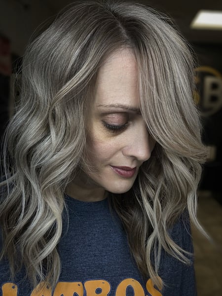 Image of  Silver, Blonde, Balayage, Women's Hair, Hair Color, Highlights, Color Correction, Foilayage