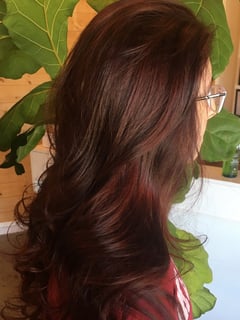View Hair Color, Hairstyle, Curls, Haircut, Layers, Hair Length, Long Hair (Mid Back Length), Full Color, Red, Women's Hair - Lay’la Zhané, Euless, TX