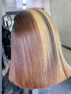 View Women's Hair, Hair Color, Blonde, Shoulder Length, Hair Length, Bob, Haircuts, Silk Press, Permanent Hair Straightening - Leah Tjomas, New York, NY