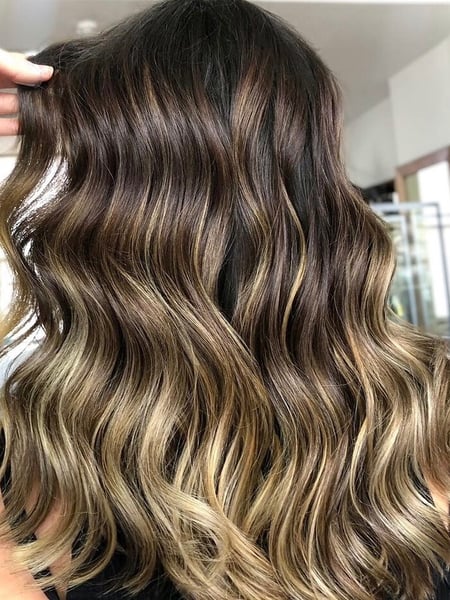 Image of  Women's Hair, Blowout, Balayage, Hair Color, Brunette, Color Correction, Foilayage, Full Color, Highlights, Layered, Haircuts, Hairstyles