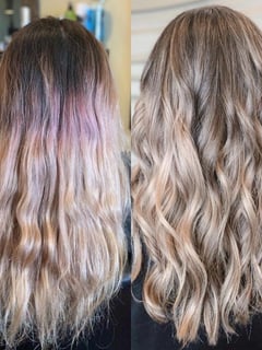 View Women's Hair, Balayage, Hair Color, Blonde, Brunette, Color Correction, Foilayage, Full Color, Highlights, Ombré, Long, Hair Length, Layered, Haircuts, Beachy Waves, Hairstyles - Sam Donato, Spring, TX