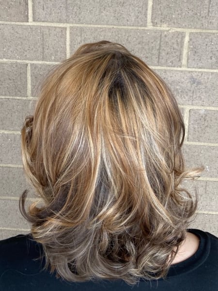 Image of  Women's Hair, Blowout, Blonde, Hair Color, Brunette, Hair Length, Shoulder Length, Beachy Waves, Hairstyles