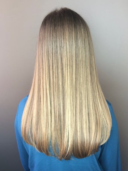 Image of  Blunt, Haircuts, Women's Hair, Blowout, Straight, Hairstyles, Balayage, Hair Color, Blonde, Long, Hair Length