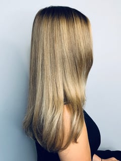 View Straight, Layers, Hair Length, Long Hair (Upper Back Length), Highlights, Balayage, Hair Color, Blonde, Hairstyle, Haircut, Women's Hair - DJ Delokwanitkun, Alameda, CA