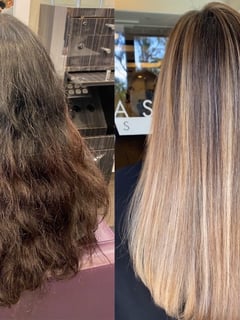 View Women's Hair, Hair Color, Balayage, Blonde, Color Correction, Foilayage, Full Color, Highlights, Ombré, Shoulder Length, Hair Length, Natural, Hairstyles, Permanent Hair Straightening, Keratin - Rosy Martinez, Corona del Mar, CA